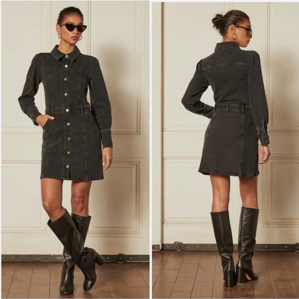 Boyish Denim Emmitt Button Front Shirt Dress Black Medium Western Streetwear